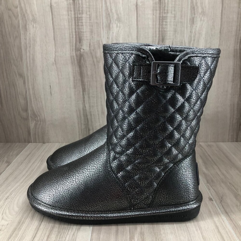 Bearpaw Boots Womens 8 Leigh Anne Metallic Gray Slip On Lined Quilted Winter - Picture 2 of 9